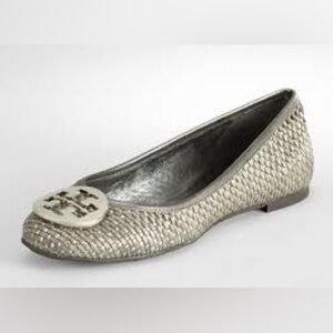 Tory Burch Reva ballet flats silver woven metallic finish size 9.5